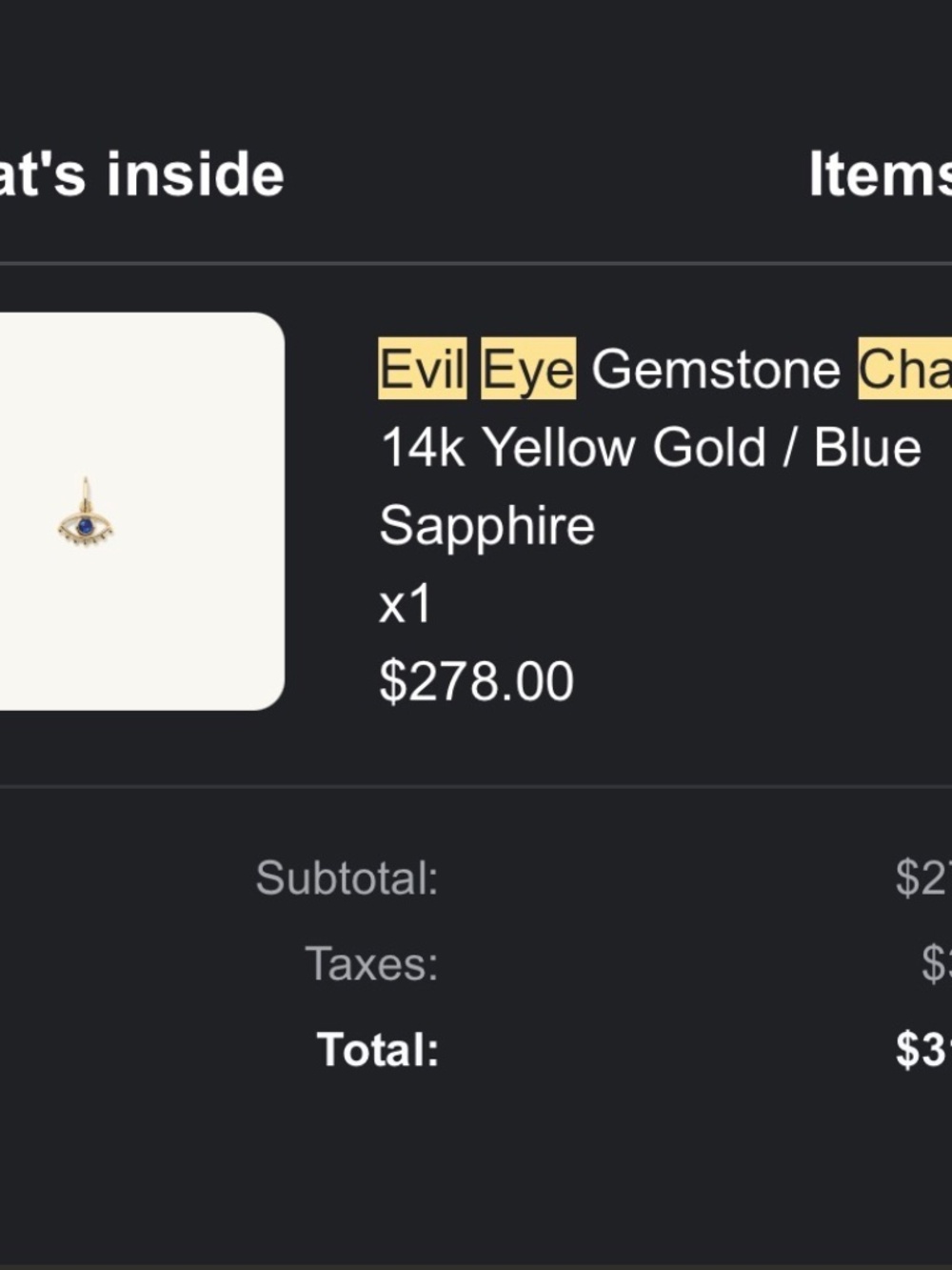 14k Yellow Gold Mejuri Evil Eye Blue Sapphire Gemstone Charm - Picture 2 of 2